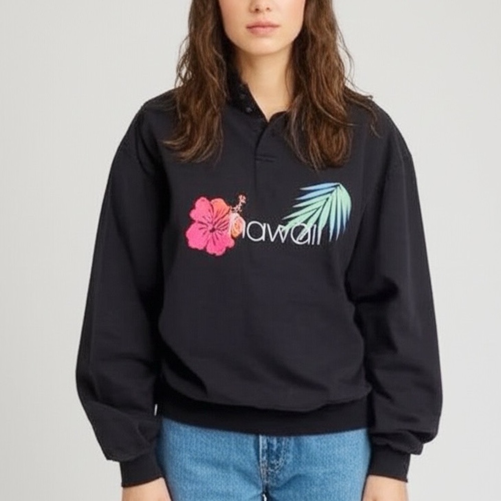 Crazy Shirts Hawaii Original Maui Pockets Long Sleeve Pullover Hibiscus Size XS